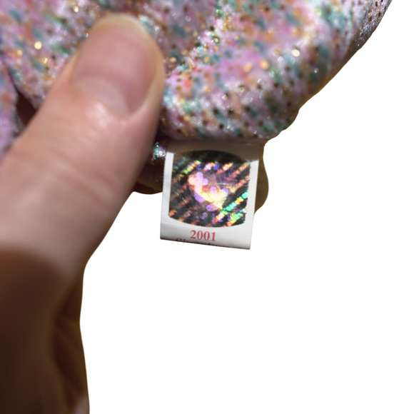 VTG TY Beanie Babies 2001 Signature Bear Glitter Pink MWMT Retired Collectible - Picture 4 of 7